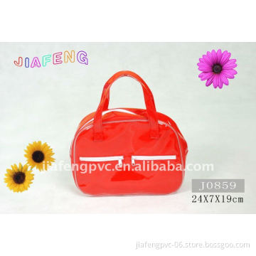 Leisure and Elegant Red PVC Coating Lady HandBag with Front Pockets